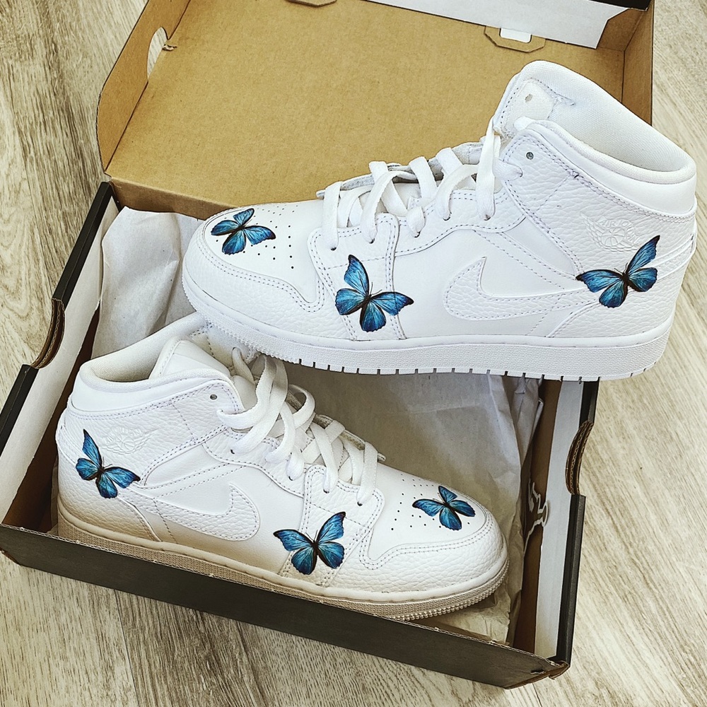 Nike custom 🦋 air jordan 1 mid sneakers - Picture 4 of 7